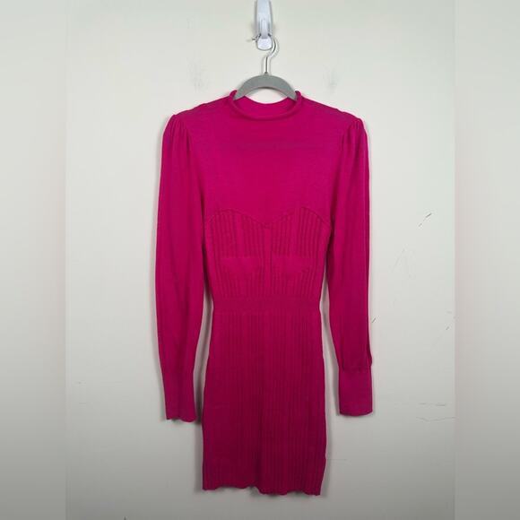 Anthropologie Turtleneck Hot pink Sweater midi mini Dress long sleeves Small - Picture 2 of 7
